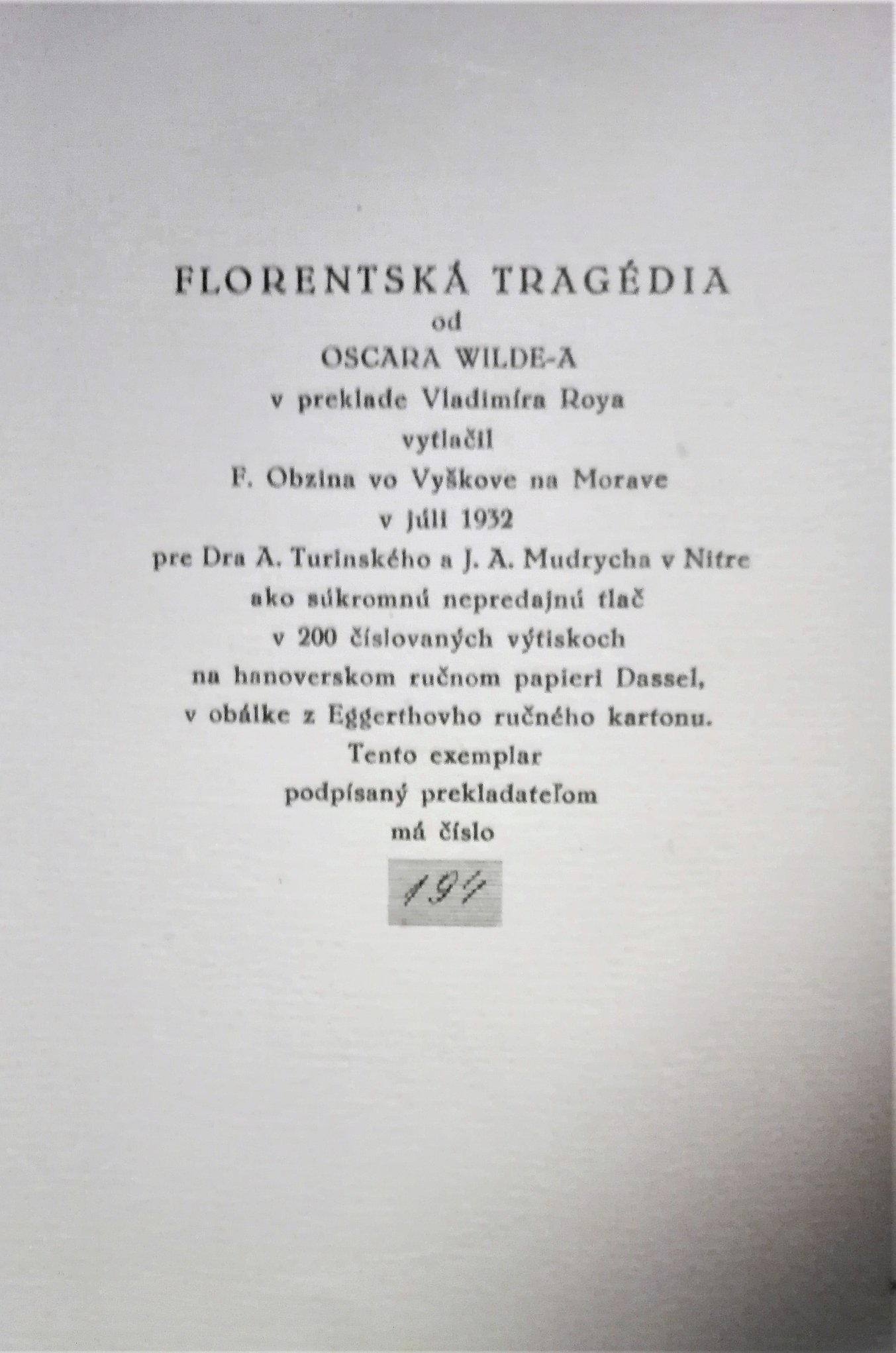 Florentská tragédia /s podpisom