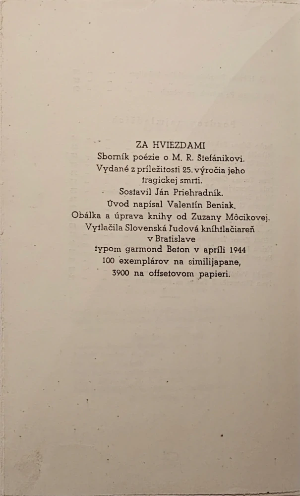 Za hviezdami /Sborník poézie o M. R. Štefánikovi/ 