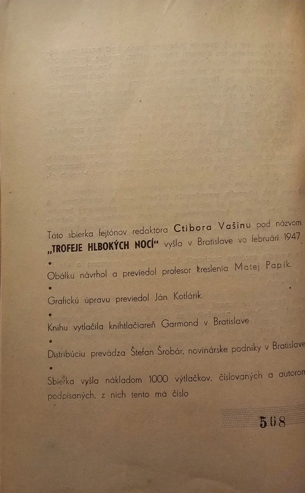 Trofeje hlbokých nocí /s podpisom