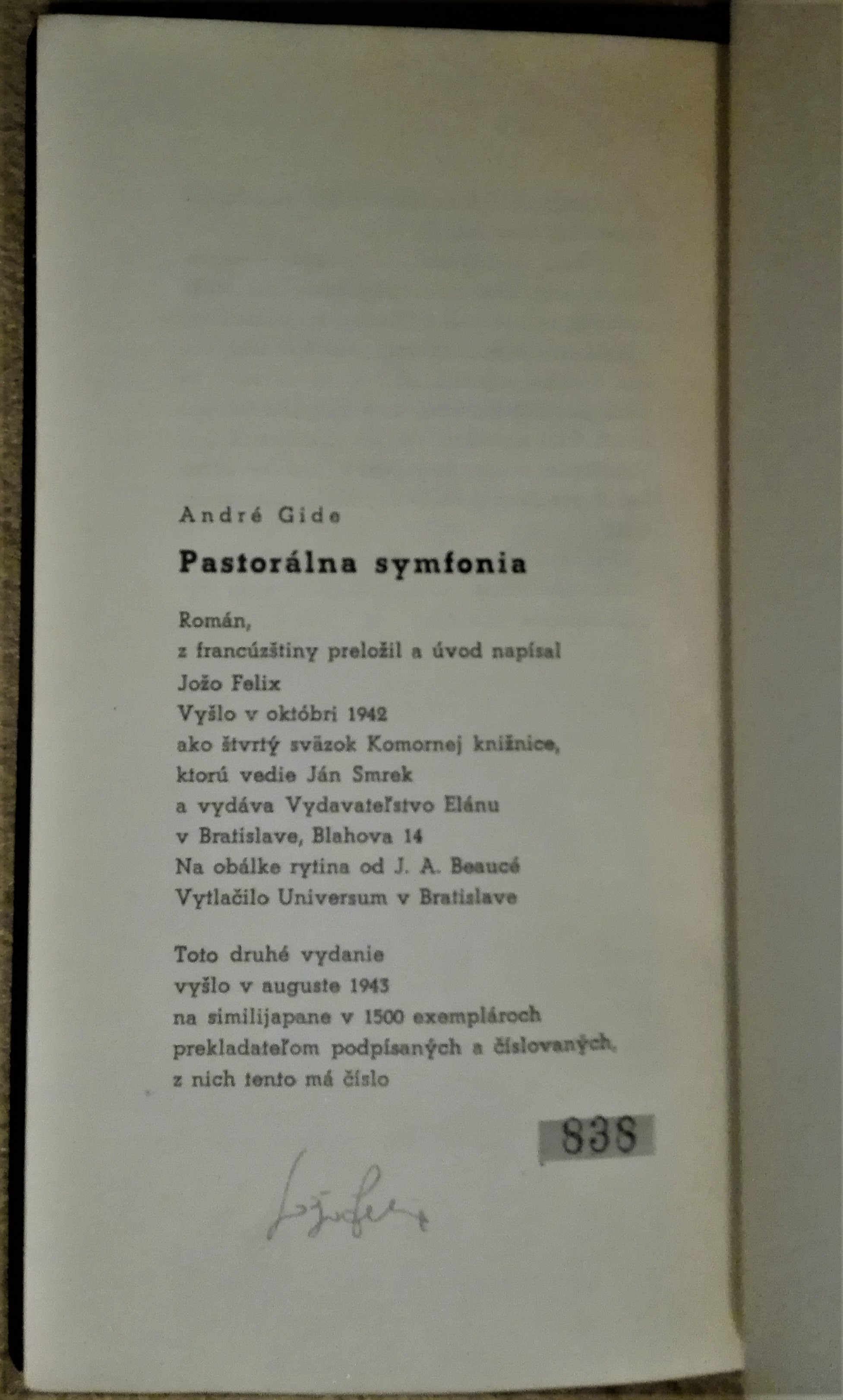 Pastorálna symfónia /s podpisom prekladateľa