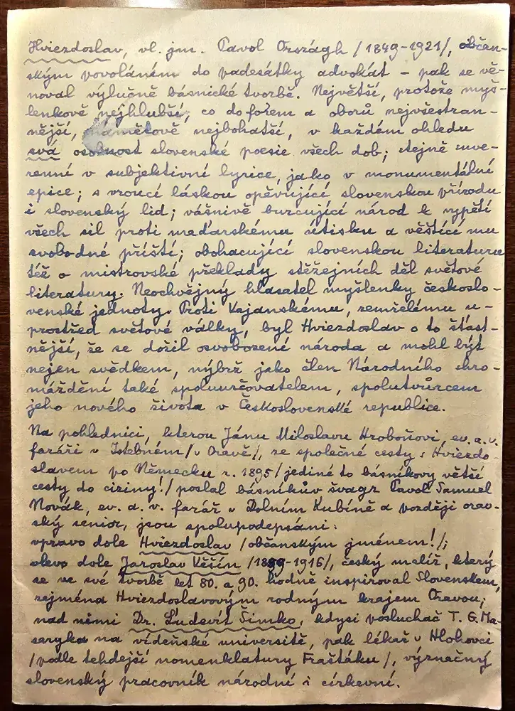 Autograf Pavla Országha Hviezdoslava na dobovej pohľadnici