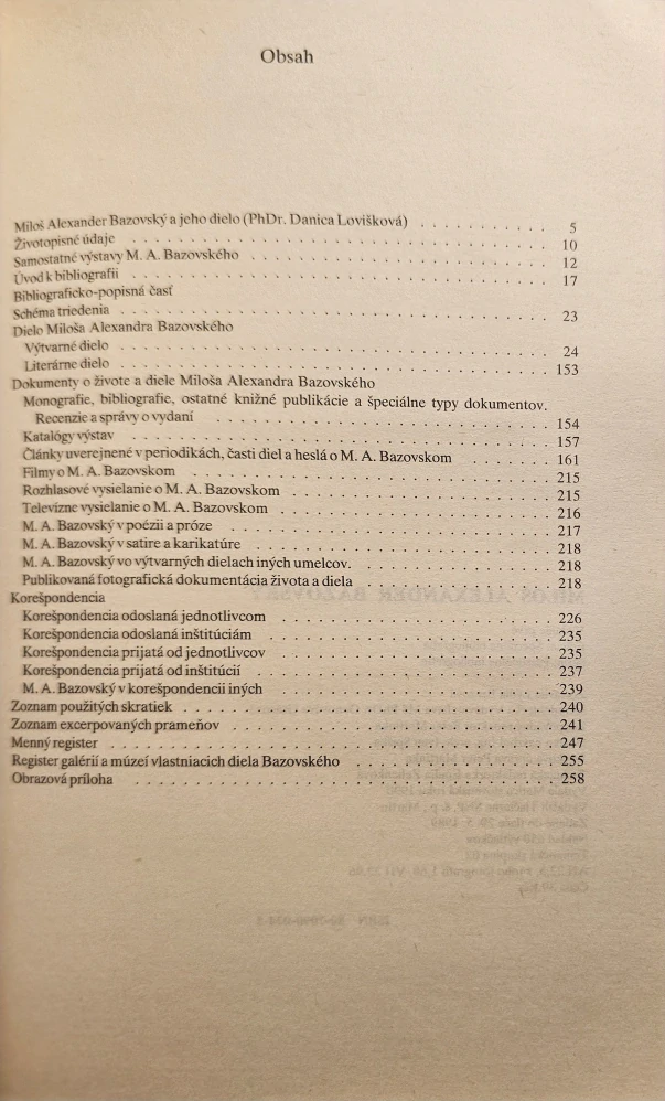 Miloš Alexander Bazovský: Personálna bibliografia