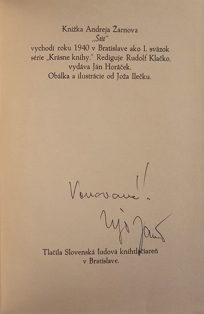 Štít /poloplátená väzba /s podpisom