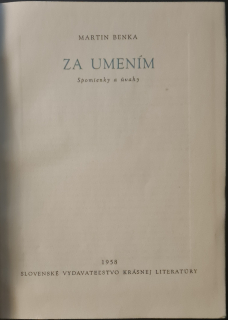 Martin Benka - Za umením (Spomienky a úvahy)